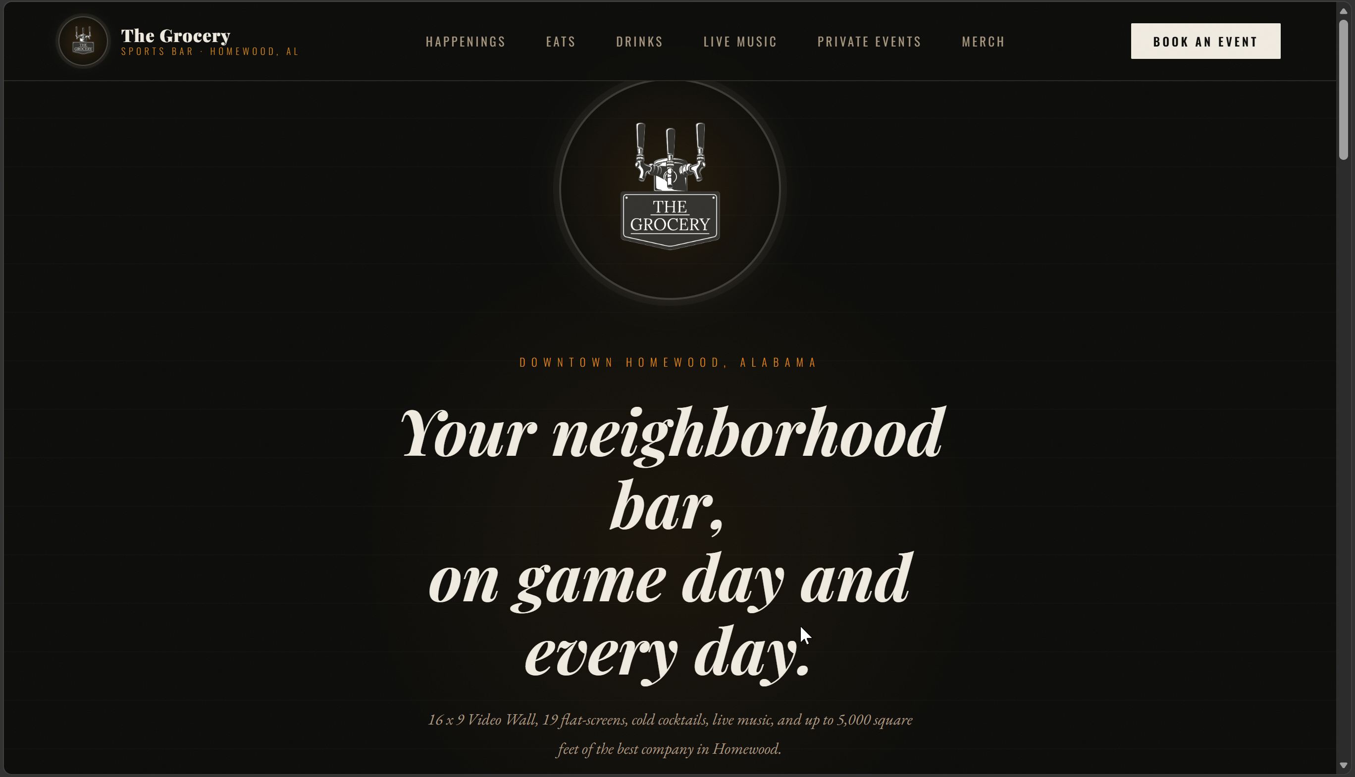 The Grocery Sports Bar website screenshot